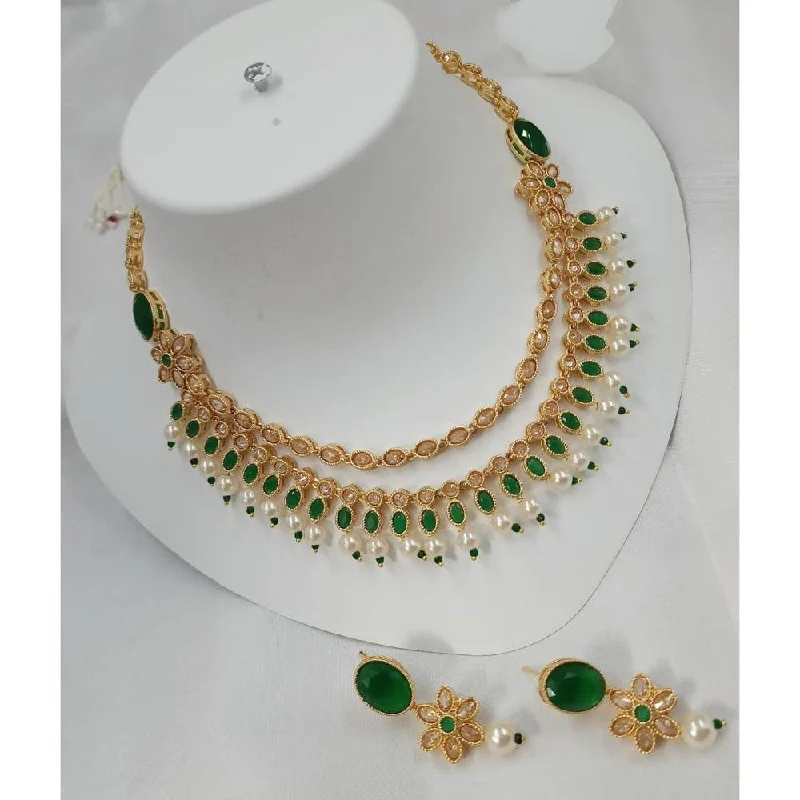 Customizable Gold Necklaces-Akruti Collection Gold Plated Crystal Stone Necklace Set