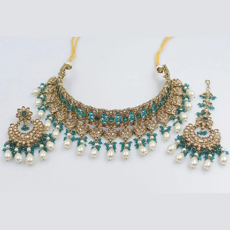 Luxury Diamond Necklaces-Rani Sati Jewels Gold Plated Crystal Stone Choker Necklace Set