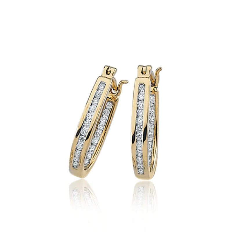 Fancy Dangle Earrings-1/4 Cttw, Channel Set Diamond Hoops - 14k Yellow Gold