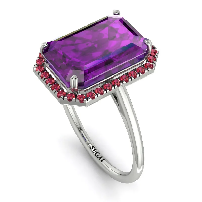 Luxury Gold Rings-Halo Emerald Cut Amethyst Engagement Ring - Izabella No. 312