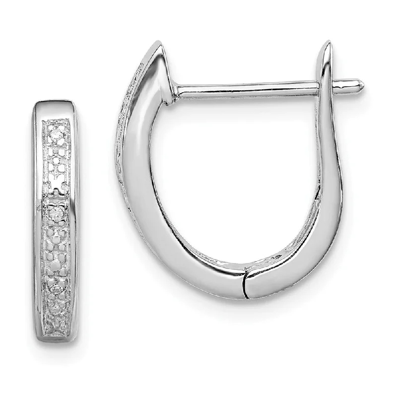 Classic Drop Earrings-Sterling Silver, .02 Cttw Diamond Hinged Oval Hoop Earrings, 15mm