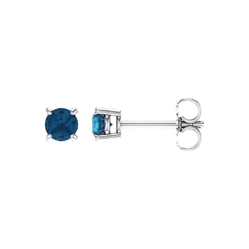 Stunning Gemstone Earrings-4mm Round London Blue Topaz Stud Earrings in 14k White Gold