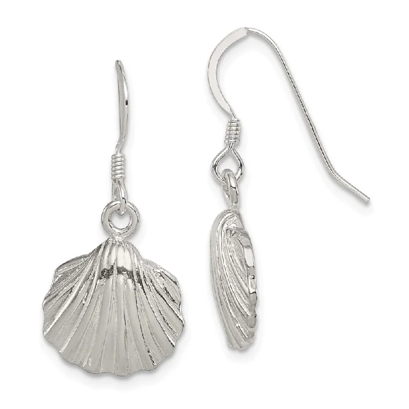 Colorful Earrings for Women-12mm Polished Seashell Dangle Earrings in Sterling Silver