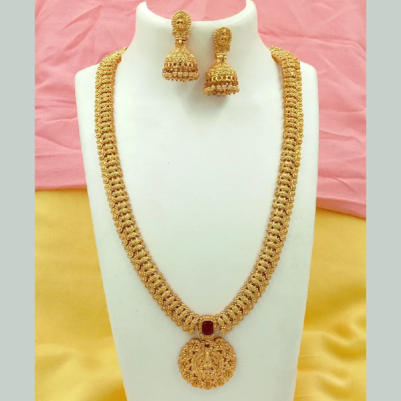 Layered Chain Necklaces-Joyful Jewel Art Matte Gold Plated Crystal Stone Long Necklace Set