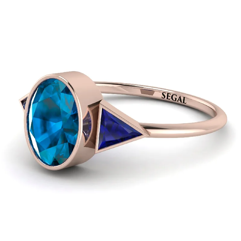 Gold Wedding Bands for Women-Geometrical Bezel Blue Topaz Ring - Trinity No. 514