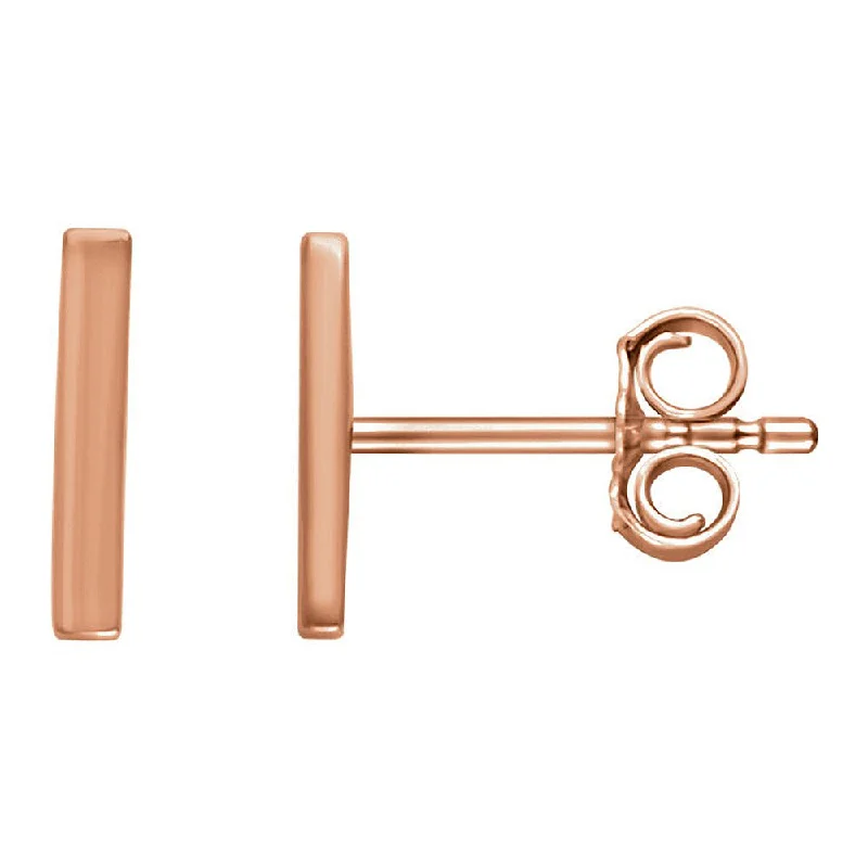 Clear Crystal Earrings-1.8 x 8.7mm (3/8 Inch) 14k Rose Gold Small Vertical Bar Earrings