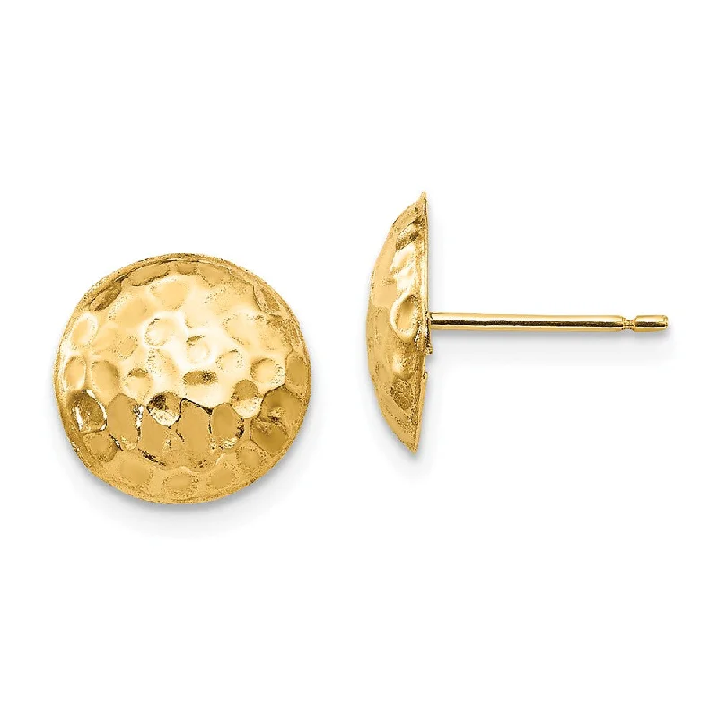 Artistic Drop Earrings-9mm Hammered Puffed Round Post Earrings in 14k Yellow Gold