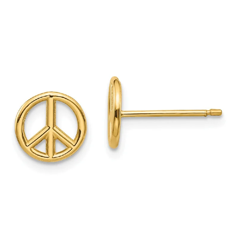 Trendy Ear Cuffs-8mm 3D Peace Sign Post Earrings in 14k Yellow Gold