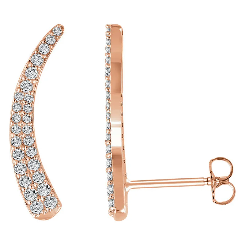 Handmade Earrings-2 x 20mm 14k Rose Gold 3/8 CTW (H-I, I1) Diamond Tapered Ear Climbers