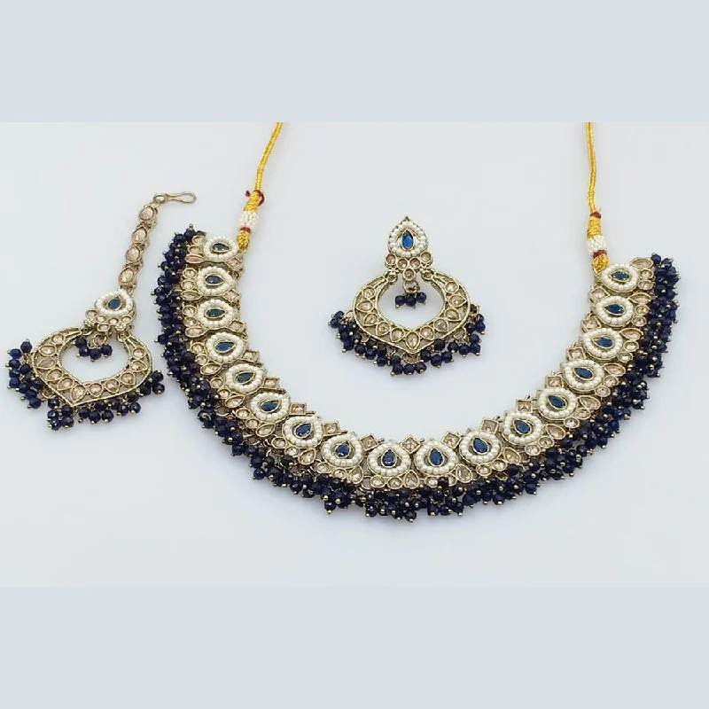 Handmade Gold Necklaces-Rani Sati Jewels Gold Plated Crystal Stone And Peral Necklace Set