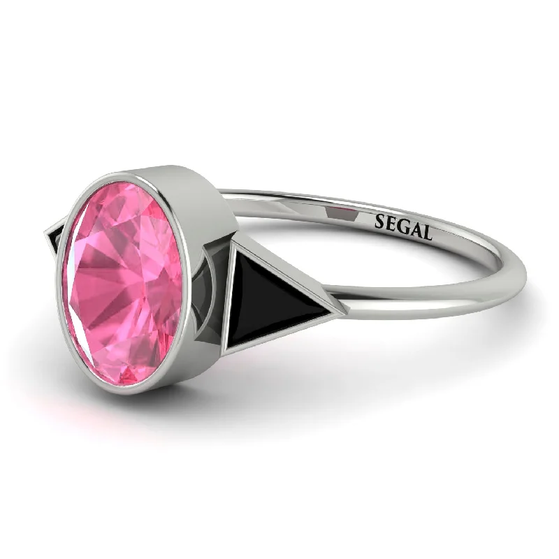 Designer Diamond Wedding Rings-Geometrical Bezel Pink Moissanite Ring - Trinity No. 809