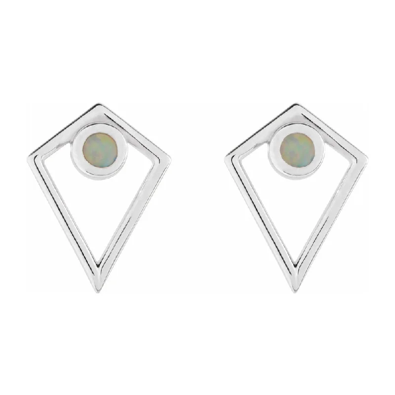 Classic Gemstone Earrings-14K White Gold Onyx or Opal Cabochon Pyramid Post Earrings, 11 x 14mm