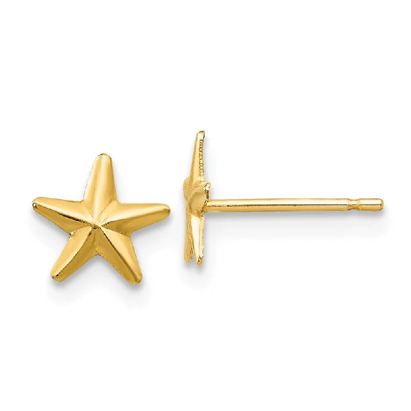 Long Silver Earrings-6mm Polished Nautical Star Post Earrings in 14k Yellow Gold