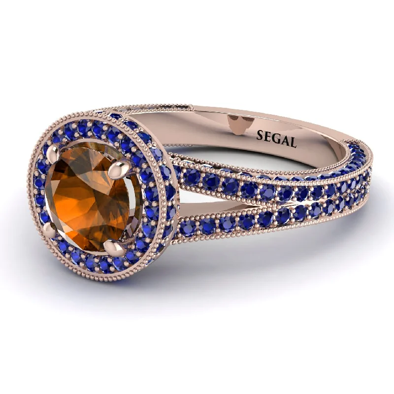 Elegant Wedding Bands-Milgrain Round Brown Diamond Engagement Ring - Payton No. 1114