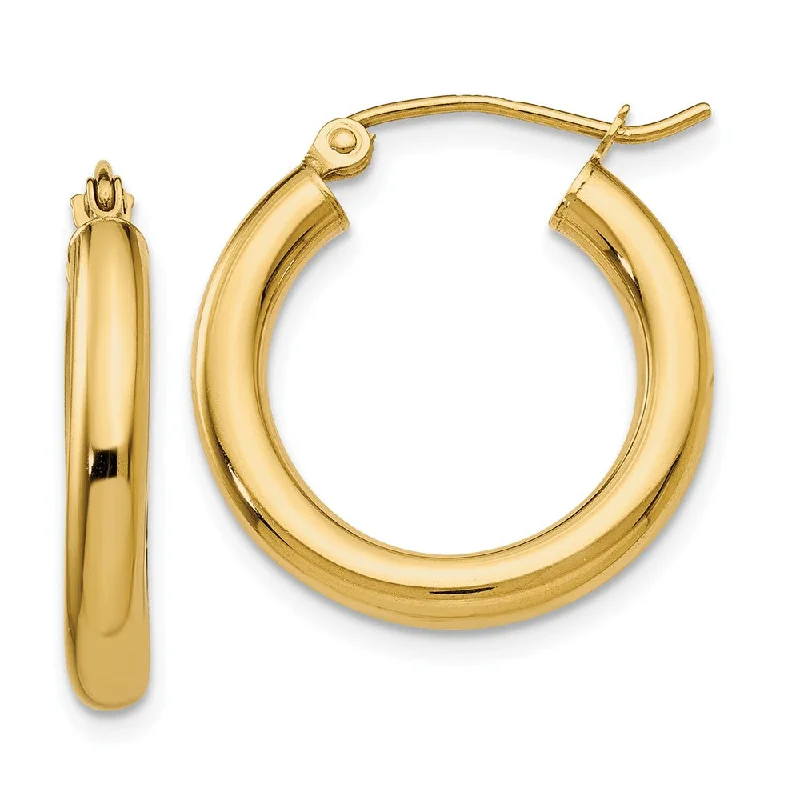 Fancy Dangle Earrings-3mm x 20mm 14k Yellow Gold Classic Round Hoop Earrings