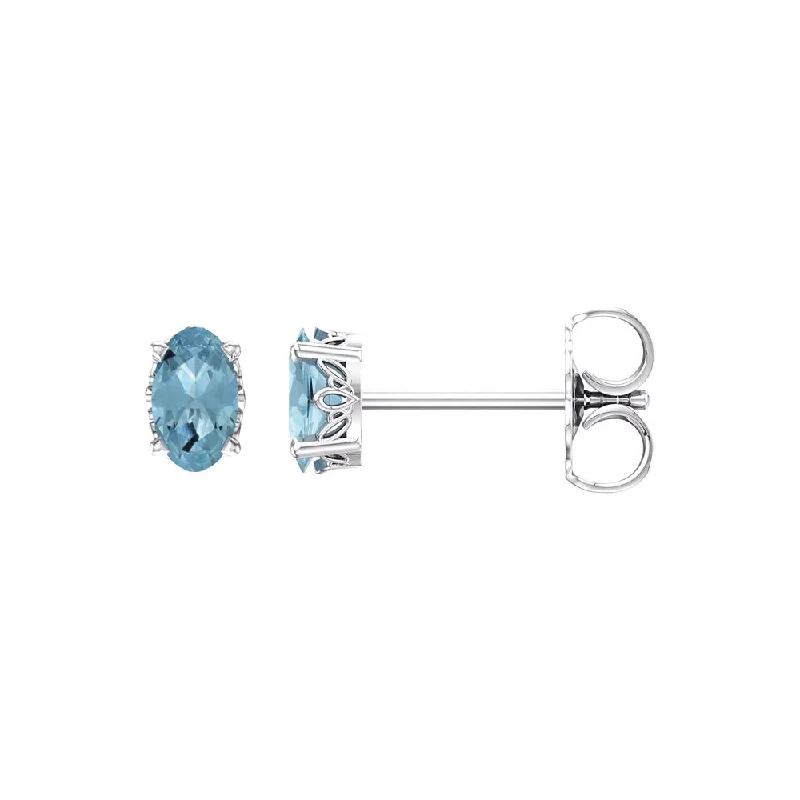 Artistic Drop Earrings-Faceted Oval Aquamarine Stud Earrings in 14k White Gold