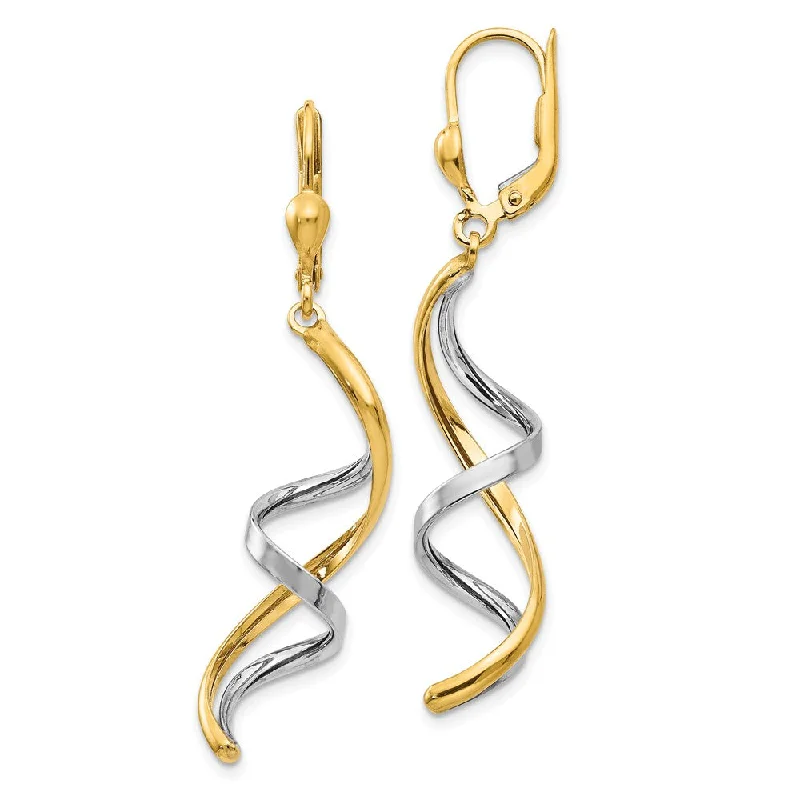 Sparkling Hoop Earrings-Spiral Lever Back Earrings in 14k Two-tone Gold