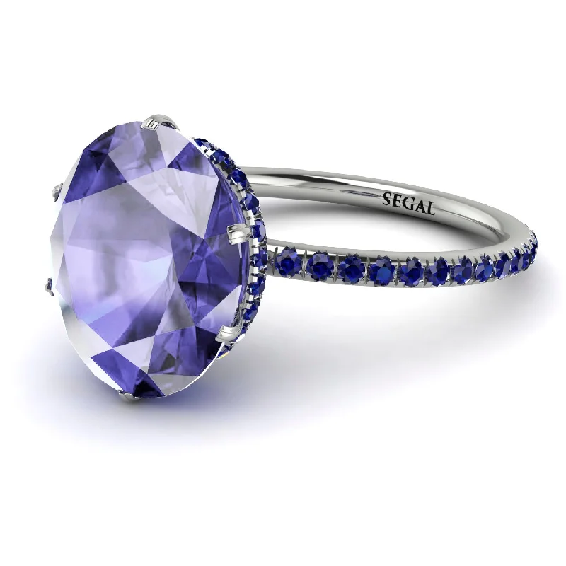 Trendy Wedding Ring Sets-Hidden Halo Oval Tanzanite Engagement Ring - Gemma No. 215