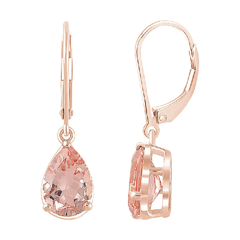 Artistic Hoop Earrings-7 x 28mm 14k Rose Gold 3.6 CTW Morganite Teardrop Lever Back Earrings