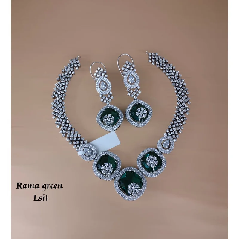 Colorful Necklace Pendants-Akruti Collection Silver Plated AD Necklace Set