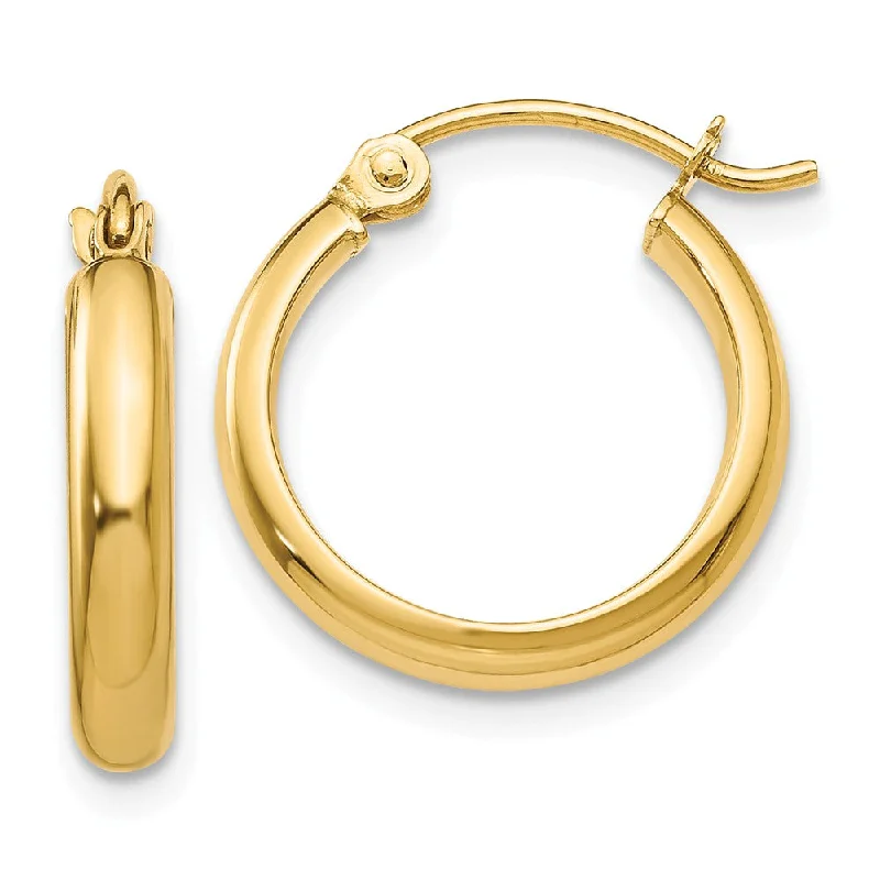 Beautiful Silver Earrings-2.75mm x 15mm Polished 14k Yellow Gold Domed Round Tube Hoop Earrings