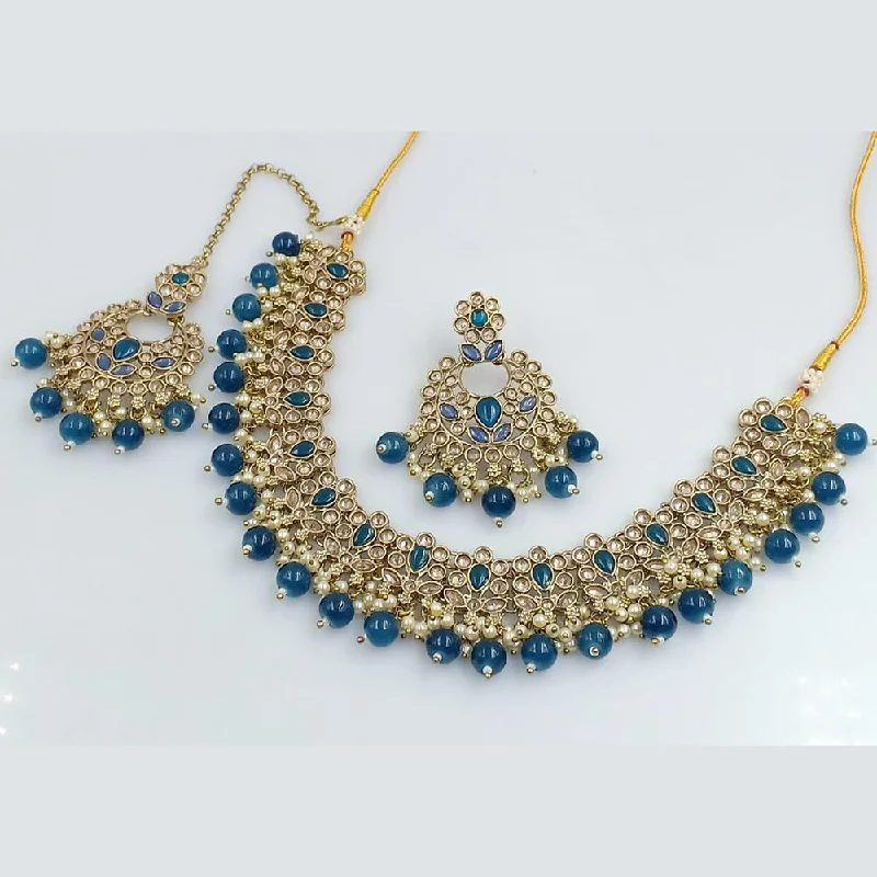 Elegant Diamond Necklaces-Rani Sati Jewels Gold Plated Crystal And Kundan Stone Necklace Set