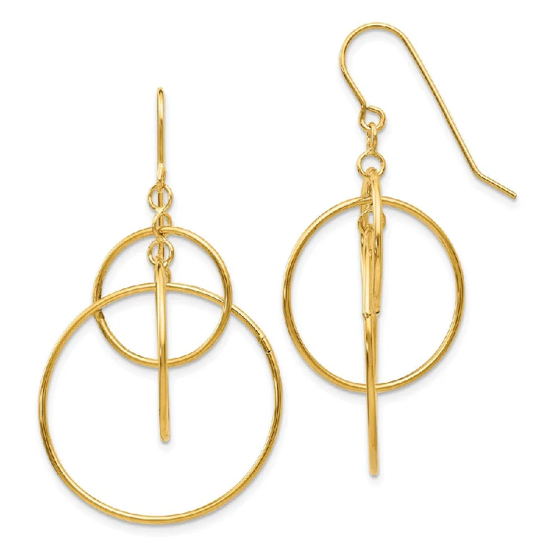 High-End Gold Earrings-Polished Circles Dangle Earrings in 14k Yellow Gold