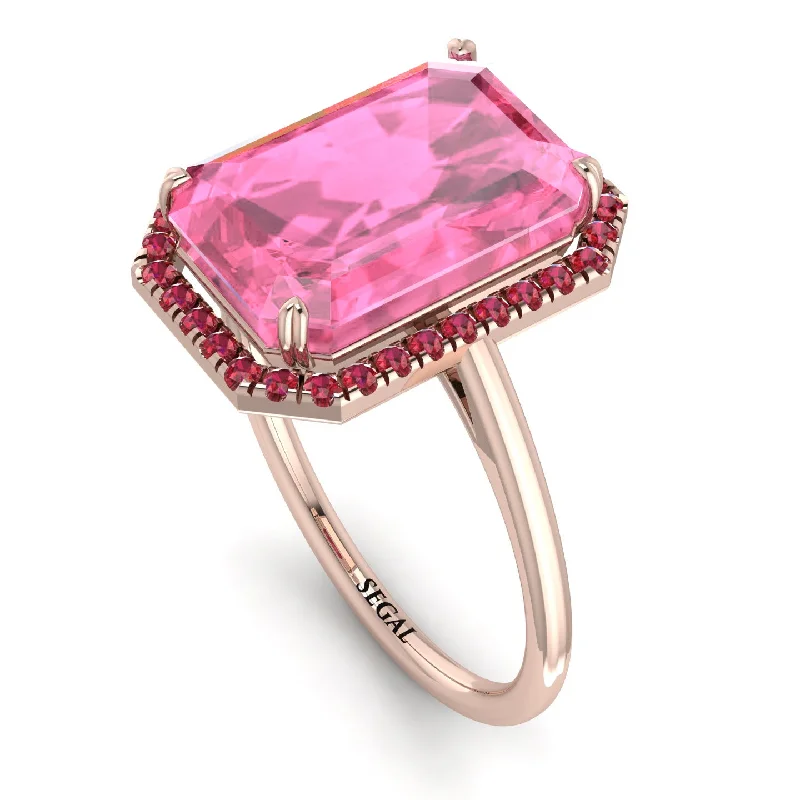 Men’s Custom Rings-Halo Emerald Cut Pink Moissanite Engagement Ring - Izabella No. 811