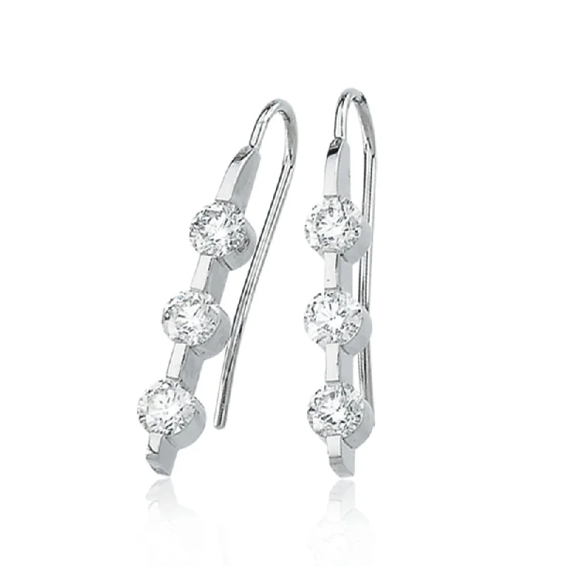 Boho Chic Earrings-14k White Gold 1 1/2 Cttw Three Diamond Earrings