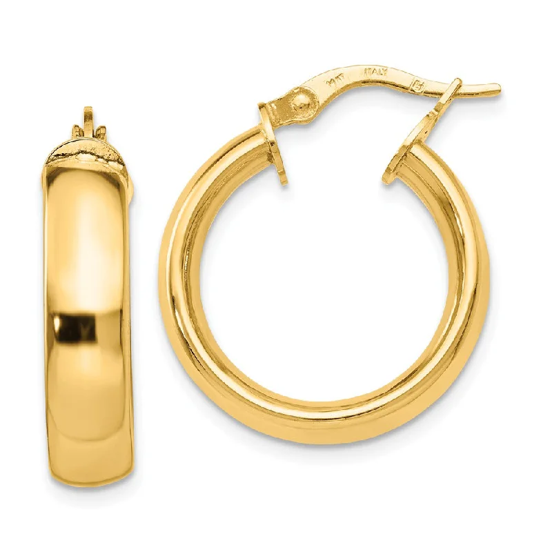 Delicate Drop Earrings-5mm x 19mm (3/4 Inch) Polished 14k Yellow Gold Domed Round Tube Hoops