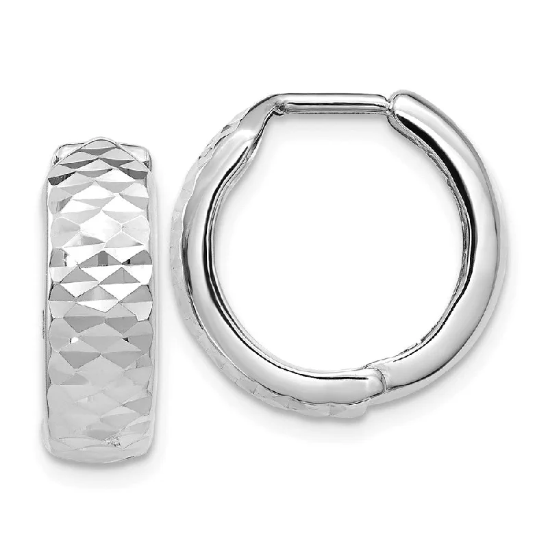 Colorful Earrings for Weddings-5mm 10k White Gold Diamond Cut Hinged Huggie Hoops, 16mm (5/8 Inch)