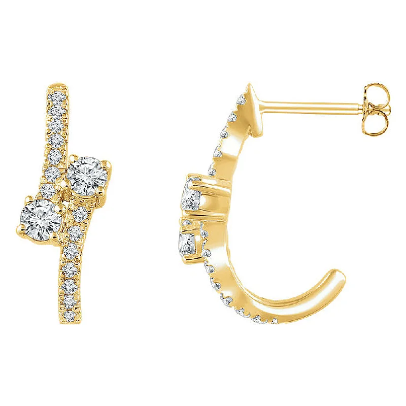 Unique Gold Earrings-7 x 19mm 14k Yellow Gold 5/8 CTW (H-I, I1) Diamond Two-Stone Earrings