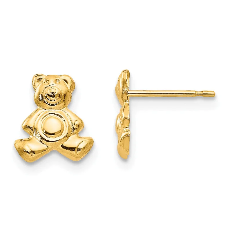 Stunning Gemstone Earrings-Kids Small Teddy Bear Post Earrings in 14k Yellow Gold