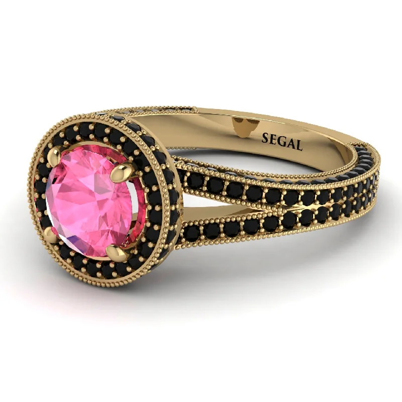 Classic Wedding Ring Sets-Milgrain Round Pink Moissanite Engagement Ring - Payton No. 807