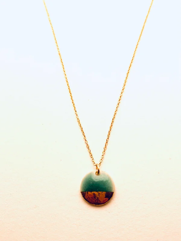 Unique Pendant Necklaces-Gold Dipped Circle Necklace, Turquoise