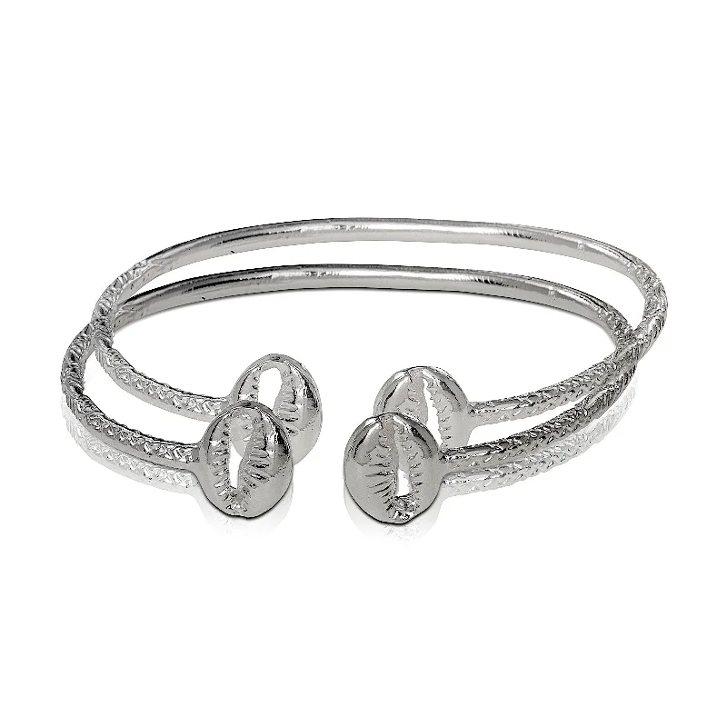 Traditional Wedding Bangles-Better Jewelry .925 Sterling Silver Cowrie Sea Shell Slim Bangles, 1 pair