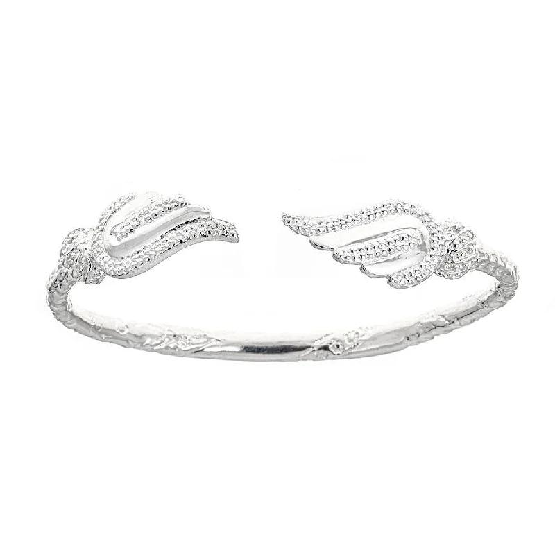 Silver and Gold Bangle Sets-Better Jewelry Solid .925 Sterling Silver West Indian Bangle with Wing Ends, 1 piece