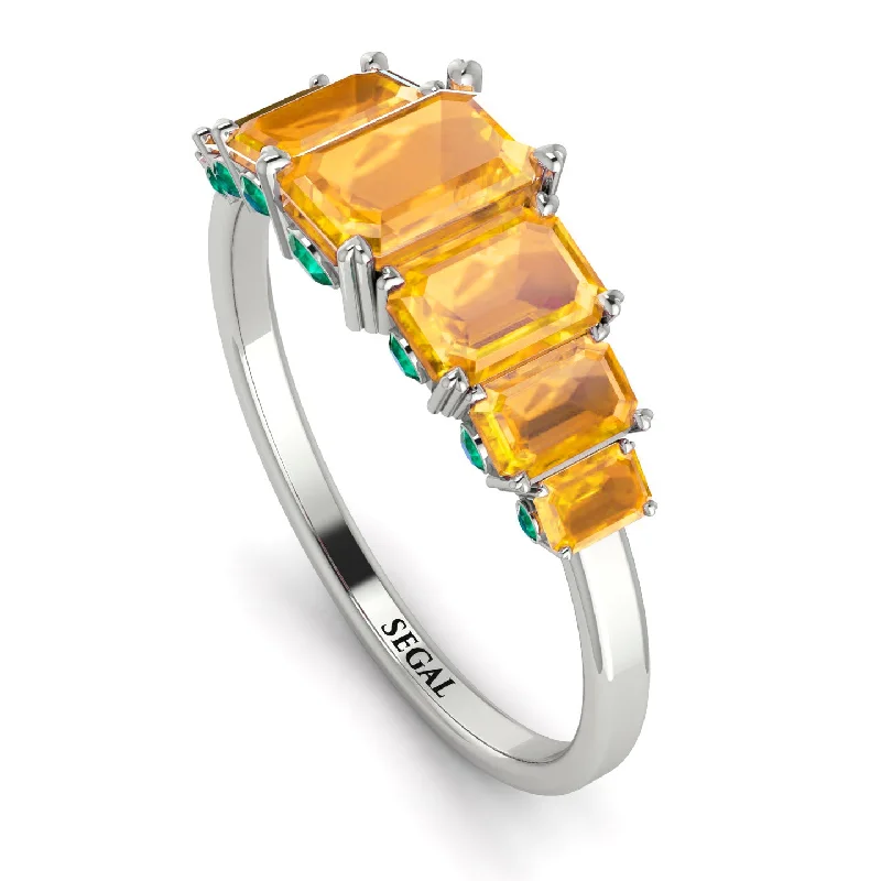 Handcrafted Diamond Rings-Emerald Cut Yellow Diamond Ring With Hidden Emeralds - Brynlee No. 1006