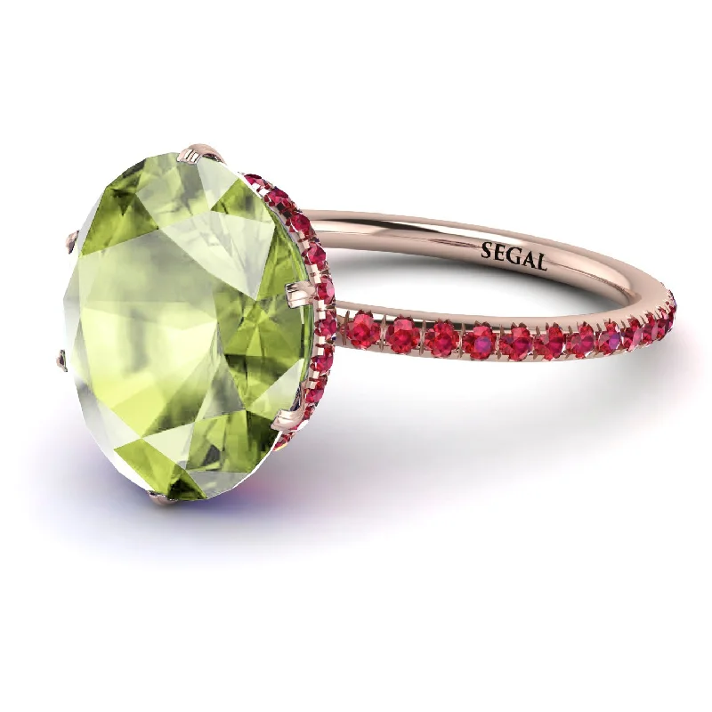 Gold Diamond Rings-Hidden Halo Oval Peridot Engagement Ring - Gemma No. 711