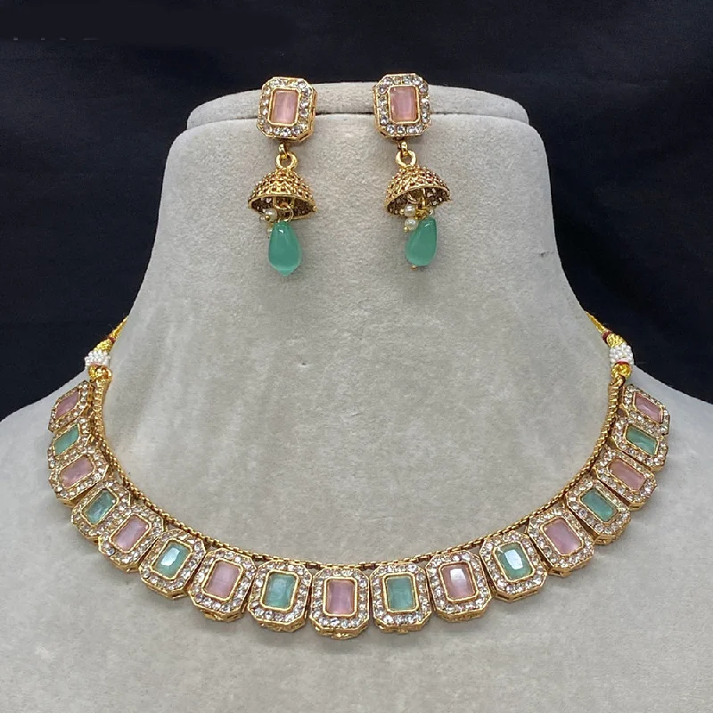 Vintage Style Necklaces-Amoliya Jewels Gold Plated Crystal Necklace Set