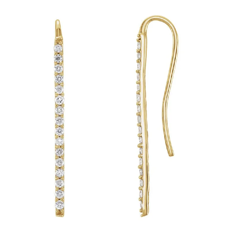 Sterling Silver Earrings-1.3 x 23mm 14k Yellow Gold 1/3 CTW (H-I, I1) Diamond Bar Earrings