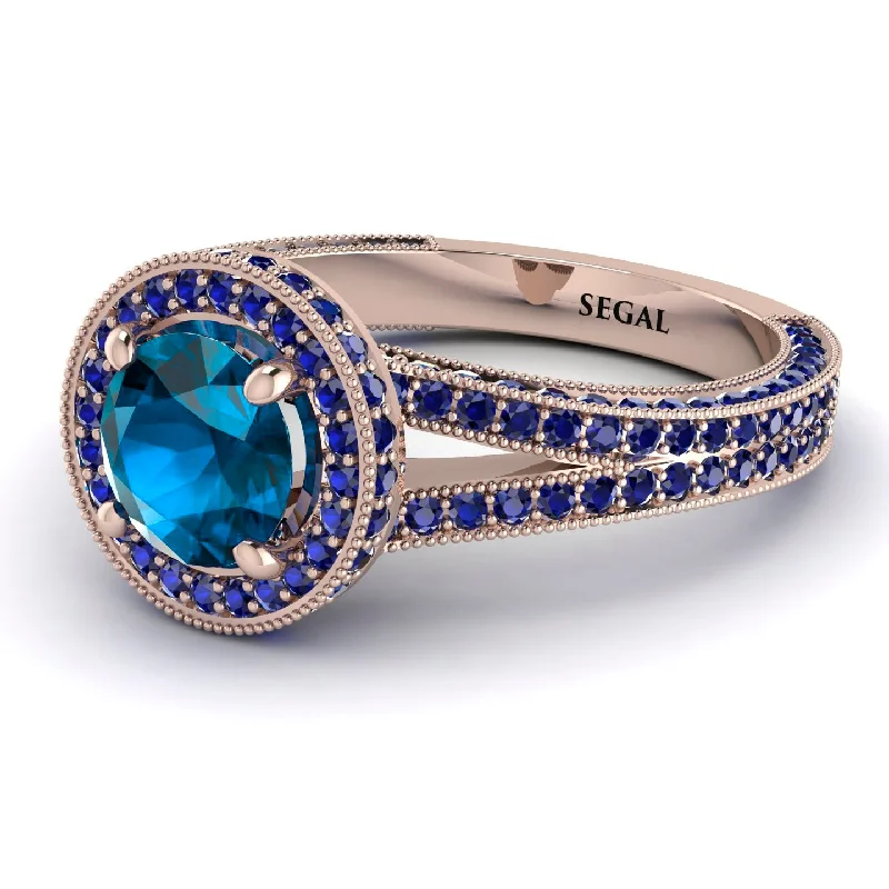 Unique Diamond Rings-Milgrain Round Blue Topaz Engagement Ring - Payton No. 514