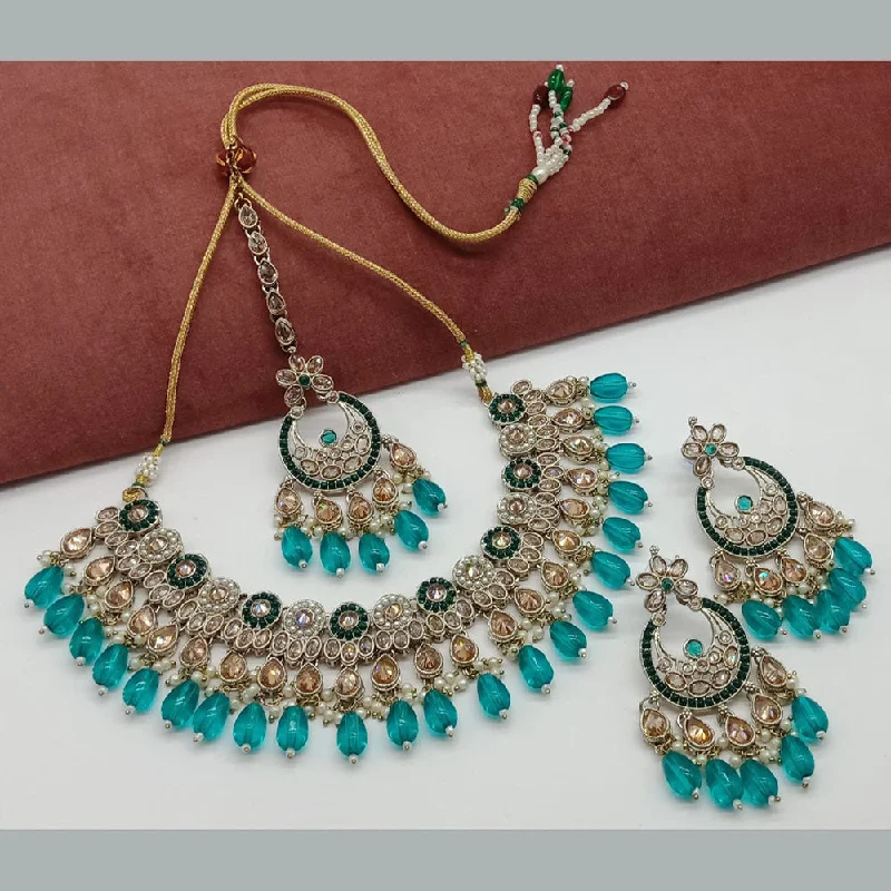 Vintage Gold Necklaces-India Art Gold Plated Crystal Stone And Beads Necklace Set