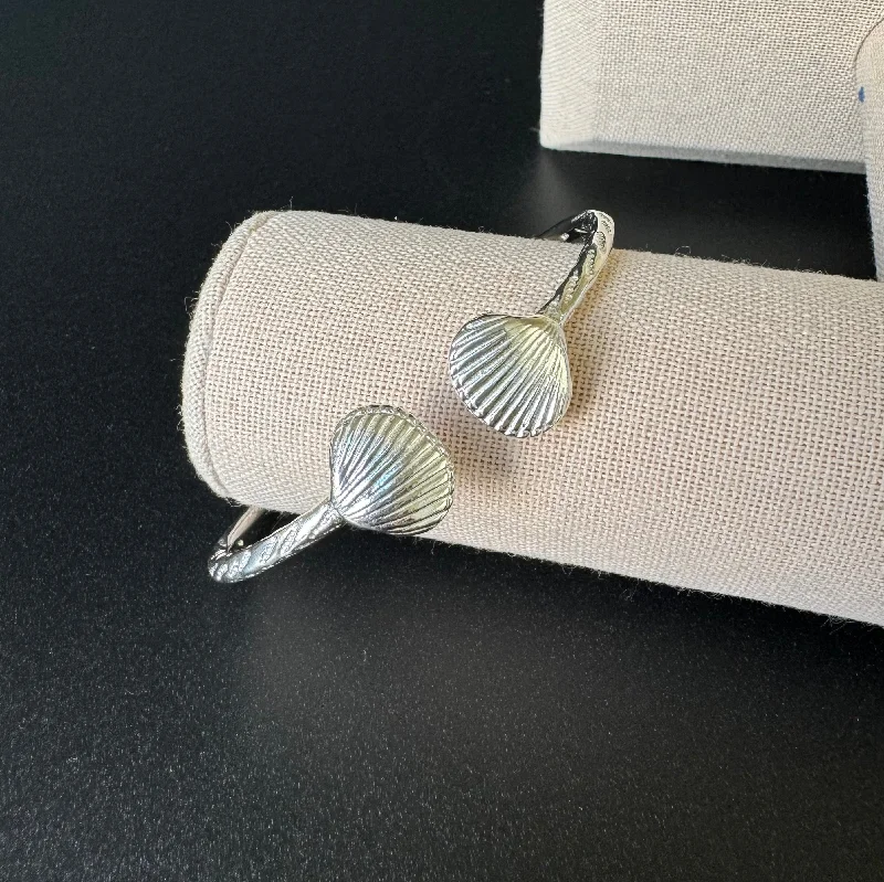 Dainty Gold Bangles-Elegant Sea Shell Scallop .925 Sterling Silver West Indian Bangle, 1 piece