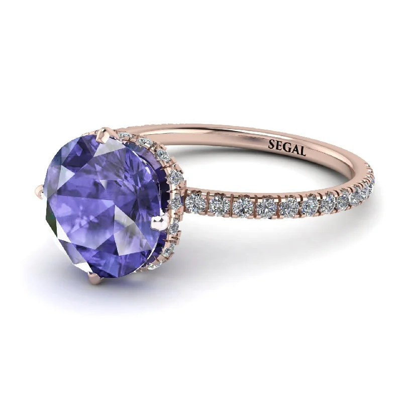 Simple Engagement Rings-Double Hidden Halo Tanzanite Engagement Ring - Angelina No. 202