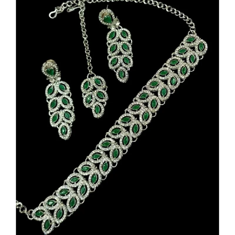 Long Gemstone Necklaces-Akruti Collection Silver Plated Crystal Stone Necklace Set