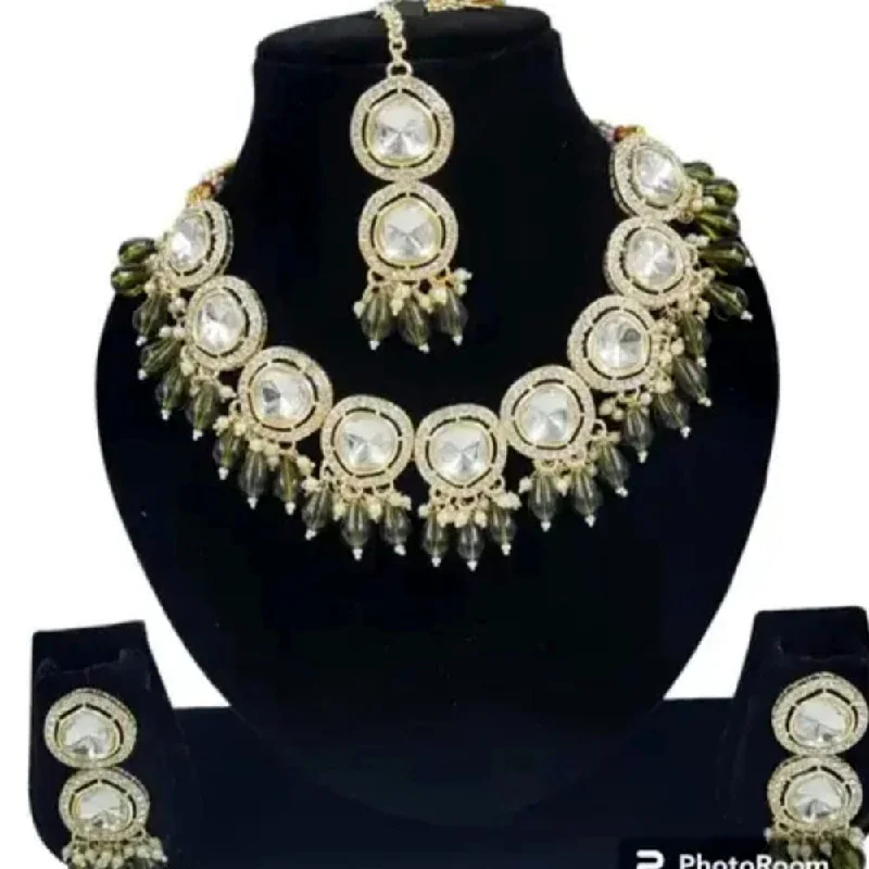 Luxury Diamond Necklaces for Weddings-Palak Art Gold Plated Crystal Stone And Beads Necklace Set