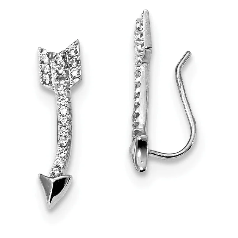 Luxury Gold Earrings-5 x 21mm Rhodium-Plated Sterling Silver CZ Arrow Ear Climber Earrings