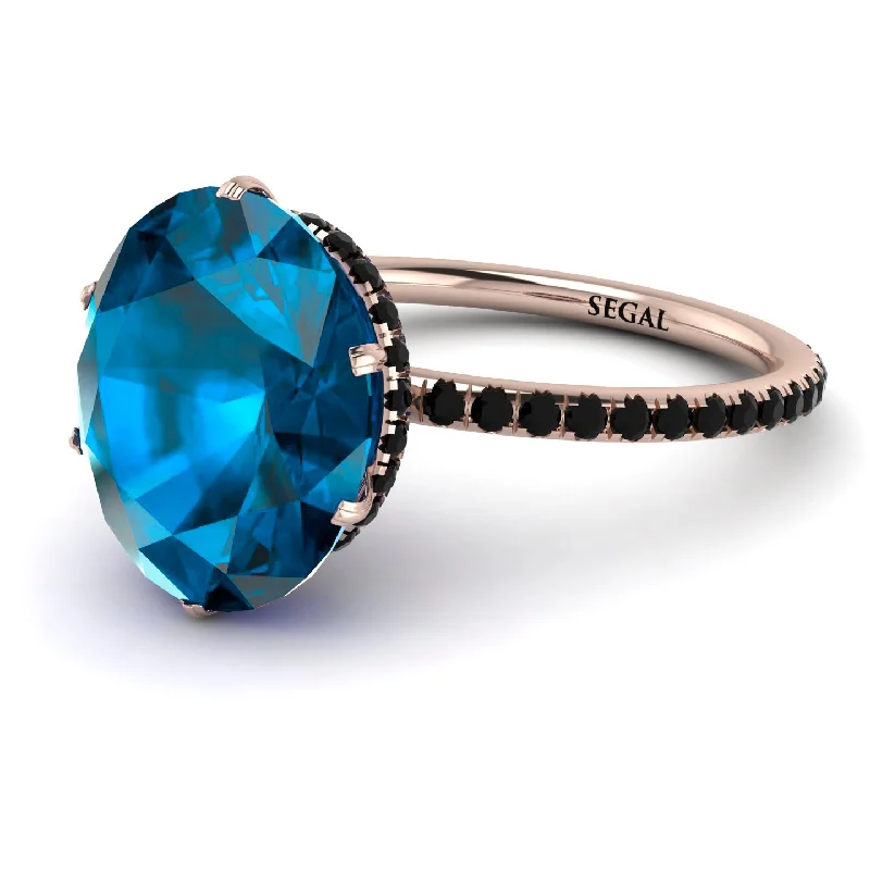 Designer Wedding Bands-Hidden Halo Oval Blue Topaz Engagement Ring - Gemma No. 508