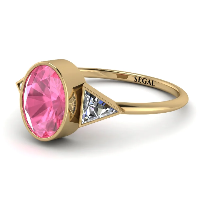 Luxury Gold Rings-Geometrical Bezel Pink Moissanite Ring - Trinity No. 801